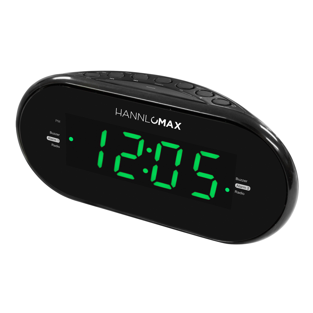 PLL AM/FM Radio Dual Alarm Black HANNLOMAX HX-116CR Alarm Clock Radio 0.6 Green LED Display 
